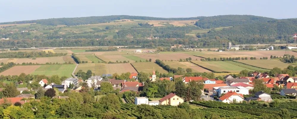Blick über Reichersdorf und die umliegenden Weinberge